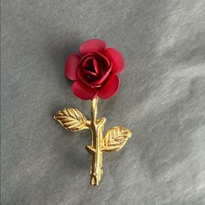 Vintage Red Rose Brooch